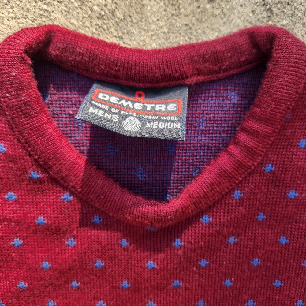 Men's 1980s Vintage 100% Wool Demetre Crewneck Sweater EUC Medium - Picture 6 of 10